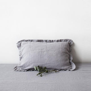 Light Grey Frilled Washed Linen Pillowcase 