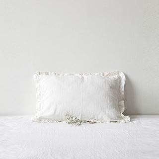 White Frilled Washed Linen Pillowcase 