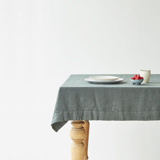 Forest Green Washed Linen Tablecloth 1