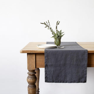 Dark Grey Washed Linen Table Runner 1