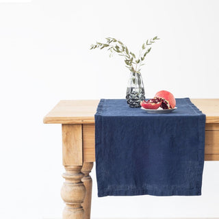 Navy Washed Linen Table Runner 