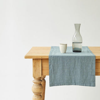 Blue Fog Washed Linen Table Runner 1