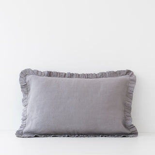 Grey Ash Color Frilled Washed Linen Pillowcase 