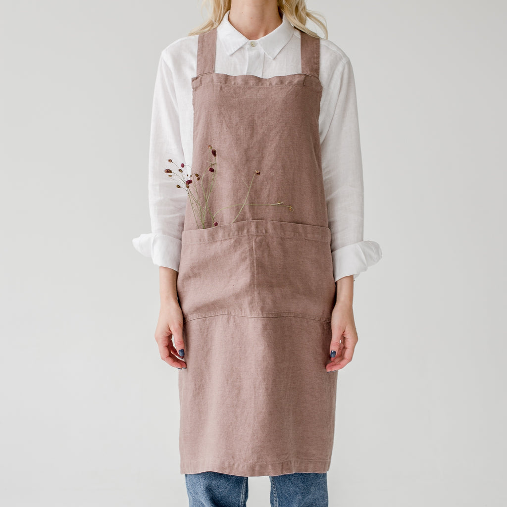 Ashes of Roses Linen Crossback Apron – Linen Tales