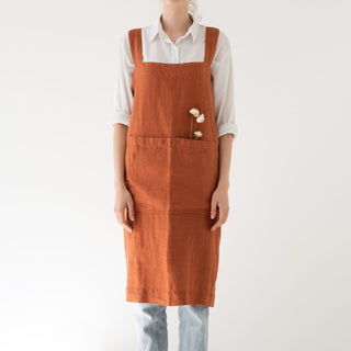 Baked Clay Washed Linen Pinafore Apron 