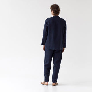 Bilberry Blue Color Currant Men's Linen Loungewear Set Back View 3