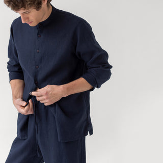 Bilberry Blue Color Currant Men's Linen Loungewear Set Top 4