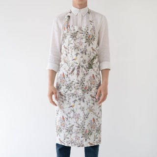 Birds Print Washed Linen Chef Apron 1