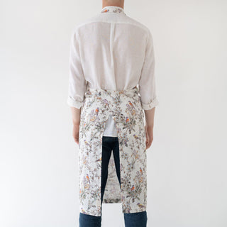 Birds Print Washed Linen Chef Apron 2