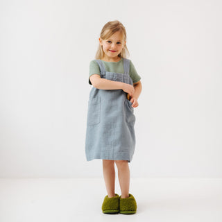 Blue Fog Kids Washed Linen Pinafore Apron With Spoon 