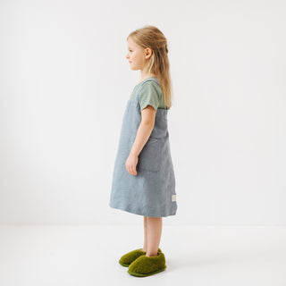 Blue Fog Kids Washed Linen Pinafore Apron Side View 6