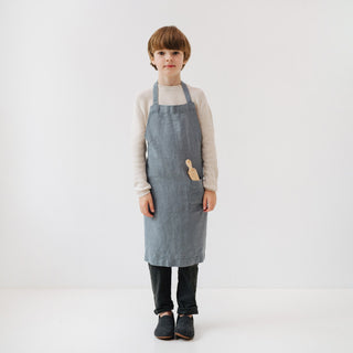 Blue Fog Kids Washed Linen Apron with Rolling Pin in the Pocket 3