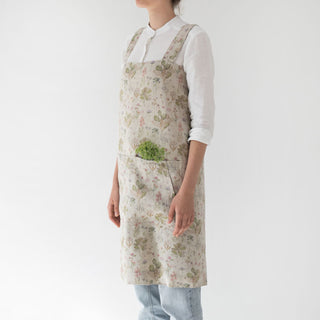 Summer Simple Side Botany Washed Linen Pinafore Cooking Apron 