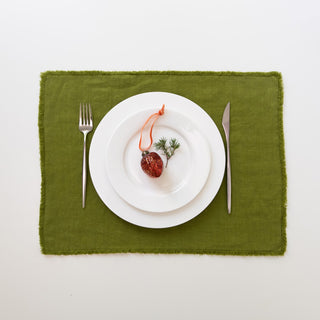 Christmas Green Linen Placemat with Fringe 