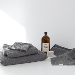 Dark Grey Honeycomb Waffle Linen Towel 4 4