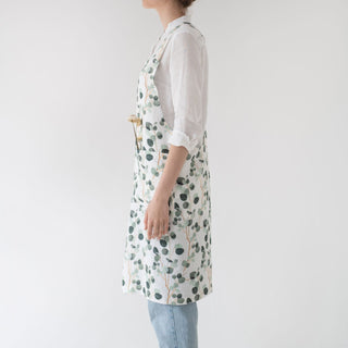 Eucalyptus on White Washed Linen Crossback Apron 3