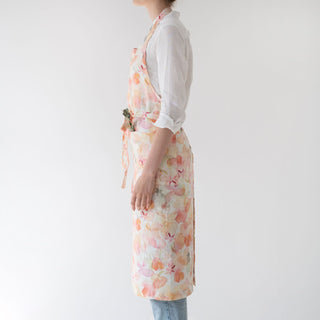 Floral Print Washed Linen Chef Apron Side View 