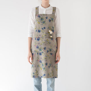 Flowers on Natural Washed Linen Crossback Apron 