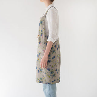 Flowers on Natural Washed Linen Crossback Apron 3