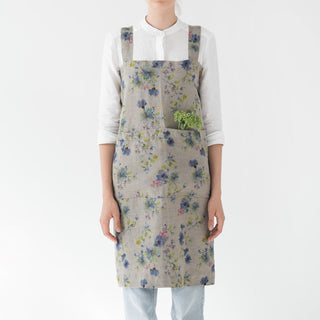Stylish Flowers Print Natural Linen Pinafore Apron For Cooking 1