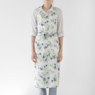Flowers on White Washed Linen Chef Apron 1