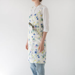Flowers on White Washed Linen Pinafore Apron 2