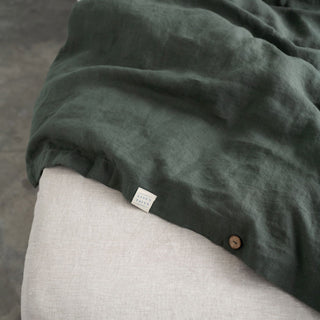 Forest Green Washed Linen Duvet Cover Set 10