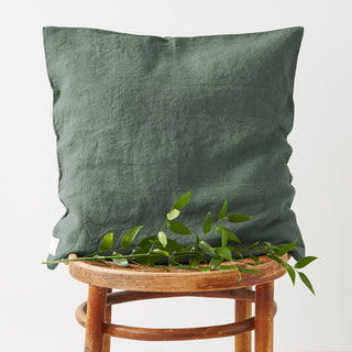 Forest Green Washed Linen Cushion Cover 1