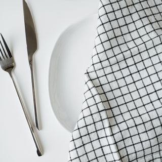 Grid Washed Linen Tea Towel 2