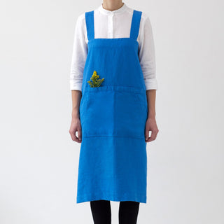 French Blue Washed Linen Pinafore Apron 