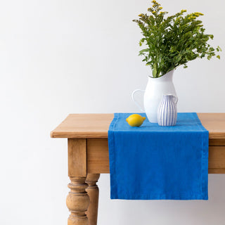 French Blue Washed Linen Table Runner 