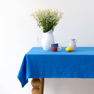 French Blue Washed Linen Tablecloth 