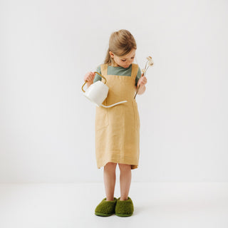 Honey Kids Washed Linen Pinafore Apron with Flower and Watering Pot 