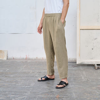 Khaki Linen Acorn Trousers 4
