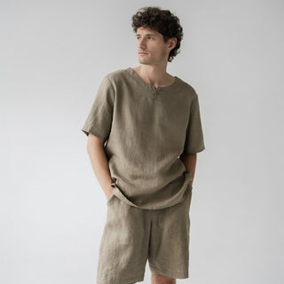 Khaki Linen Fern Pyjama Set 1