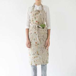 Cooking Nature Print Leaves Natural Linen Chef Apron 1