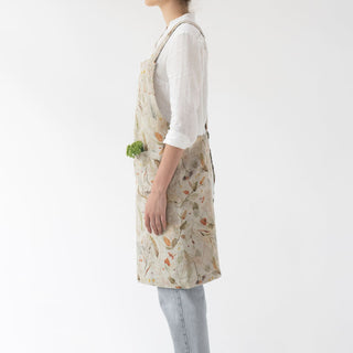 Color Nature Leaves Washed Linen Crossback Apron For Home 