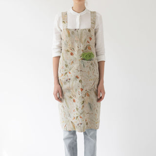 Leaves on Natural Washed Linen Pinafore Apron 1