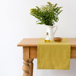Lemon Curry Washed Linen Table Runner 