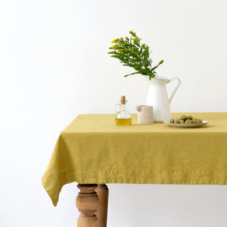 Lemon Curry Washed Linen Tablecloth 