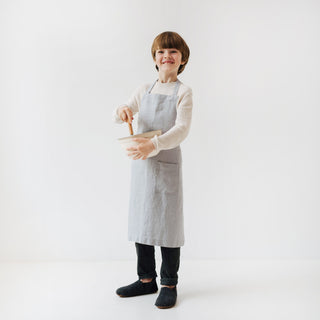 Light Grey Kids Washed Linen Apron with Bowl 