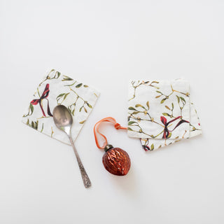 Christmas Mistletoe Linen Coasters Set of 4 