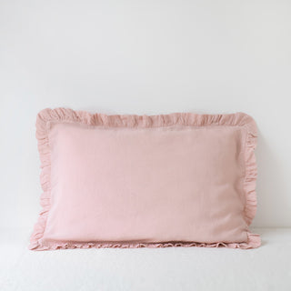 Misty Rose Frilled Washed Linen Pillowcase 1