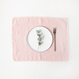 Misty Rose Linen Washed Placemat With Fringes 1