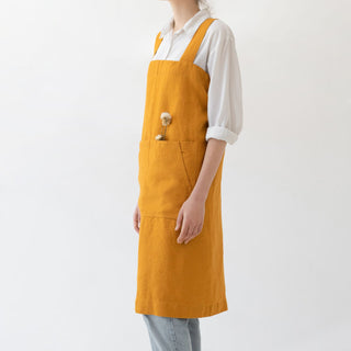 Mustard Washed Linen Pinafore Apron 3