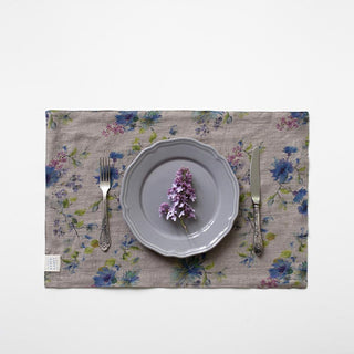 Flowers on Natural Washed Linen Placemat 