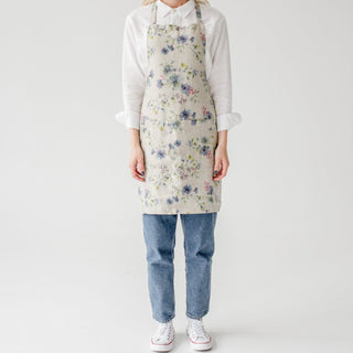 Flowers on Natural Washed Linen Apron 