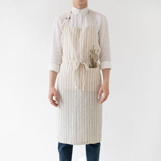 Natural Stripes Washed Linen Chef Apron 