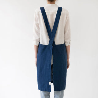 Navy Washed Linen Crossback Apron 2
