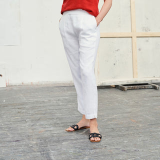 Optical White Linen Gladiolus Trousers 1